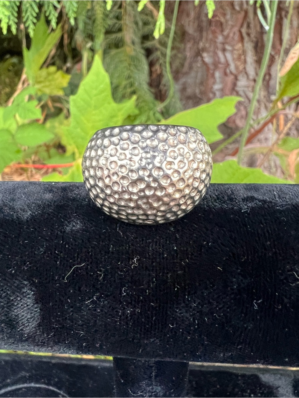 Textured Hammered Dome Ring in Silver Tone